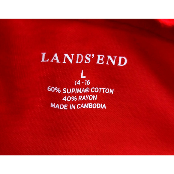 Lands End Henley Top Womens Large Red Ruffle 1/4 Buttons Long Sleeves Stretches - Picture 2 of 8